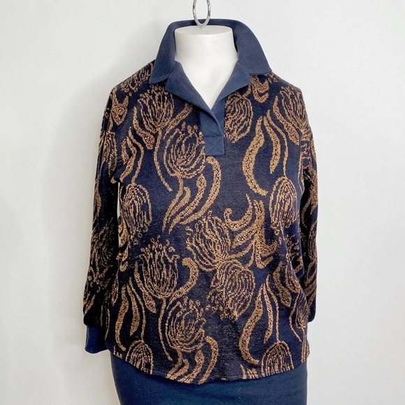 Vintage 80s black & gold metallic sweater 1X - Picture 2 of 11